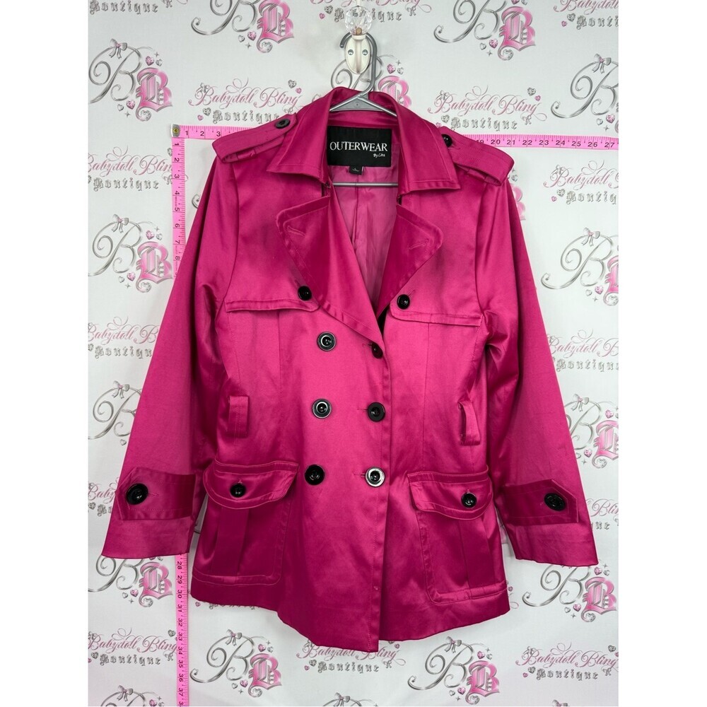 Outerwear by Lisa jacket coat buttons Hot Pink Double-Breasted Trench Coat